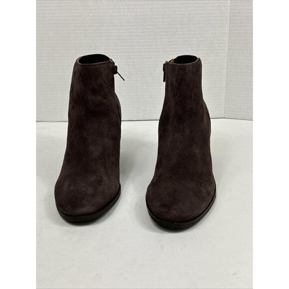 Lucky Brand NWOB Zorlina Wedge Bootie 10M Suede + Textile Upper Brown Zipper - Picture 11 of 16